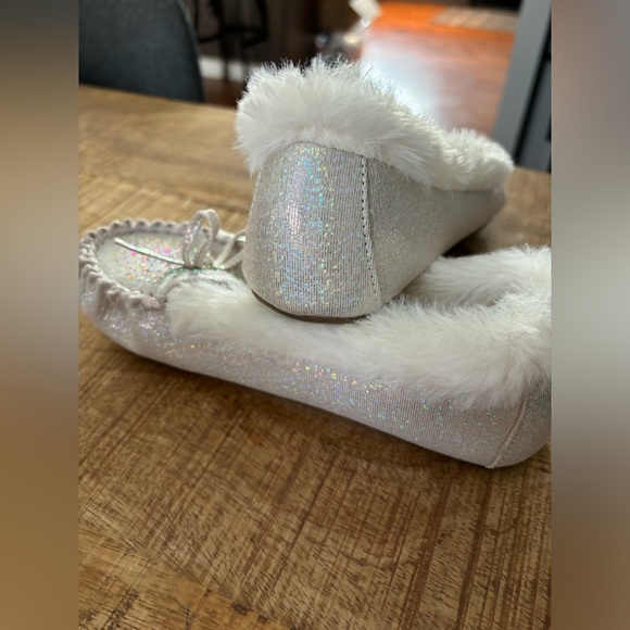 Silver Sparkly Faux Fur Slippers - Picture 2 of 5